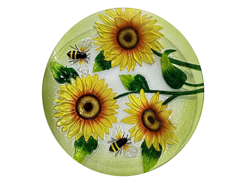 46cm Metal/Glass Bird Feeder with Bee & Sunflowers Design