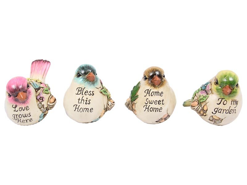 10CM CUTE BIRD WITH WORDING ON ROCK 4 ASSTD