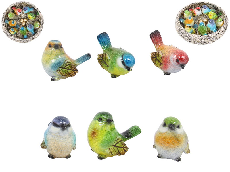 *5cm Marble Birds In Display Nest 18 Ass