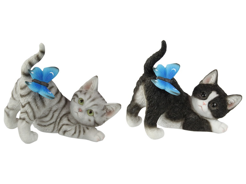 18CM CAT WITH BLUE BUTTERFLY ON BACK 2 ASSTD