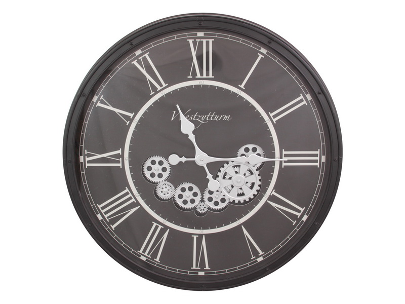 73cm Black Clock with Moving Cogs (Window Box)