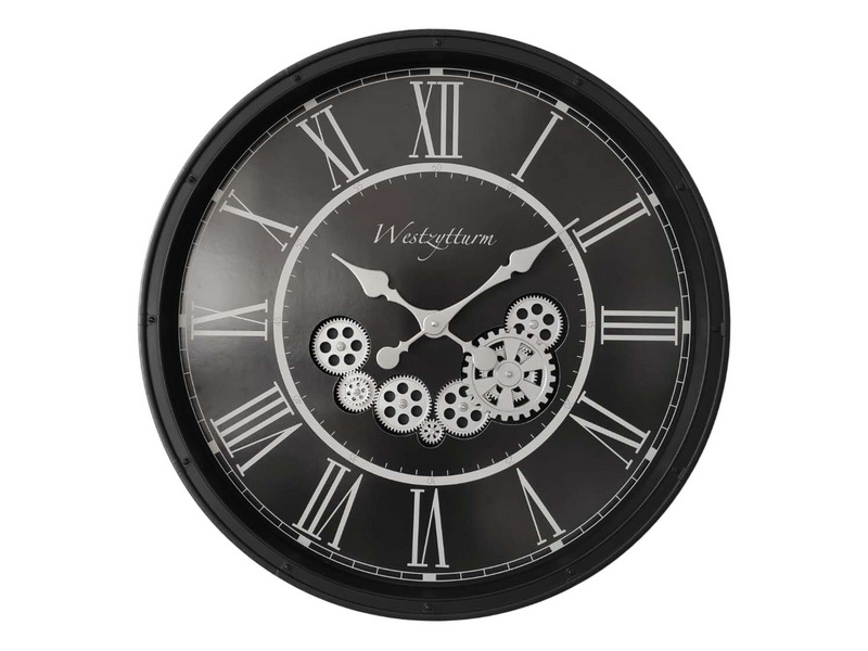*55cm Black Clock with Moving Cogs (Window Box)
