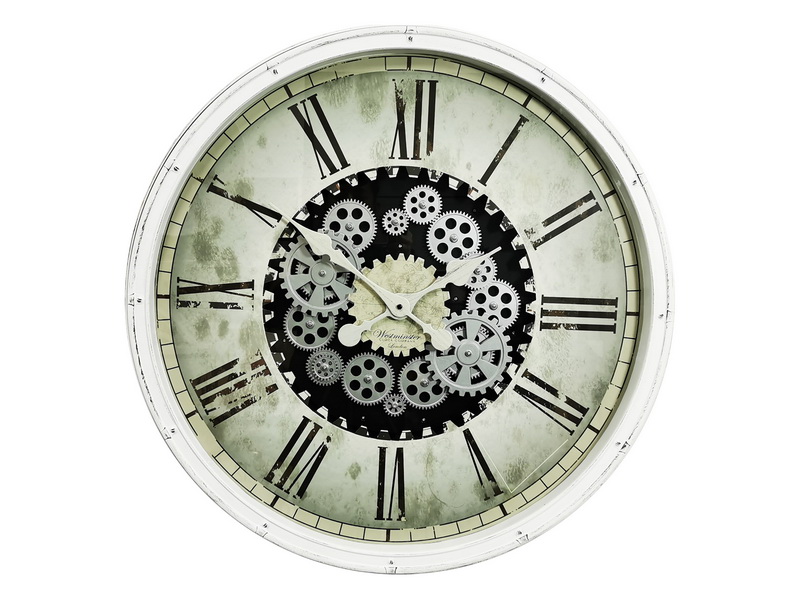 76cm White Clock with Moving Cogs (Window Box)