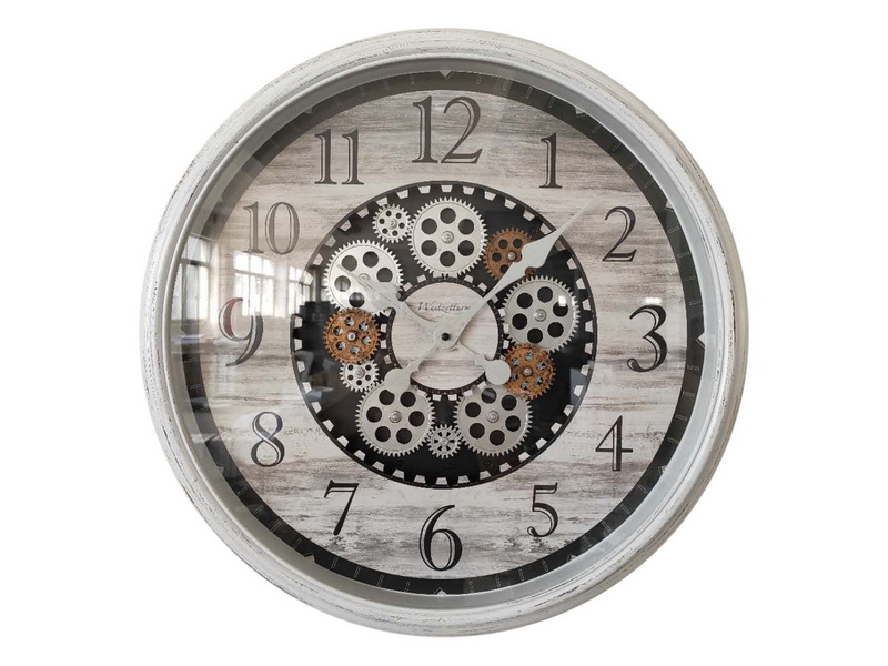 *55cm White Clock With Moving Cogs (Window Box)