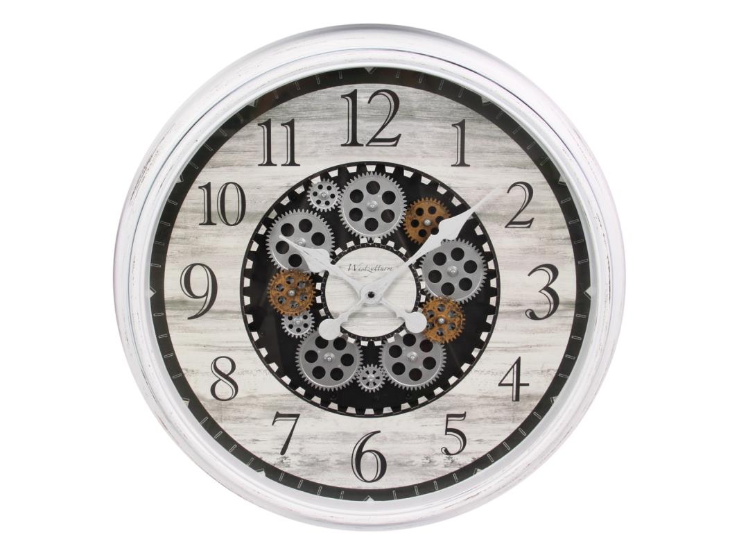 *55cm White Clock With Moving Cogs (Window Box)