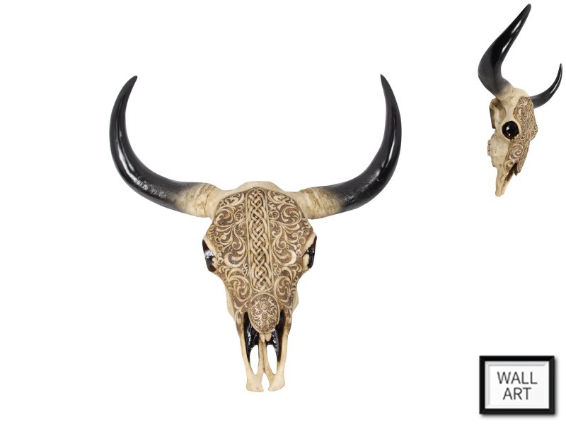 43CM TRIBAL PATTERN COW SKULL WALL HANGER
