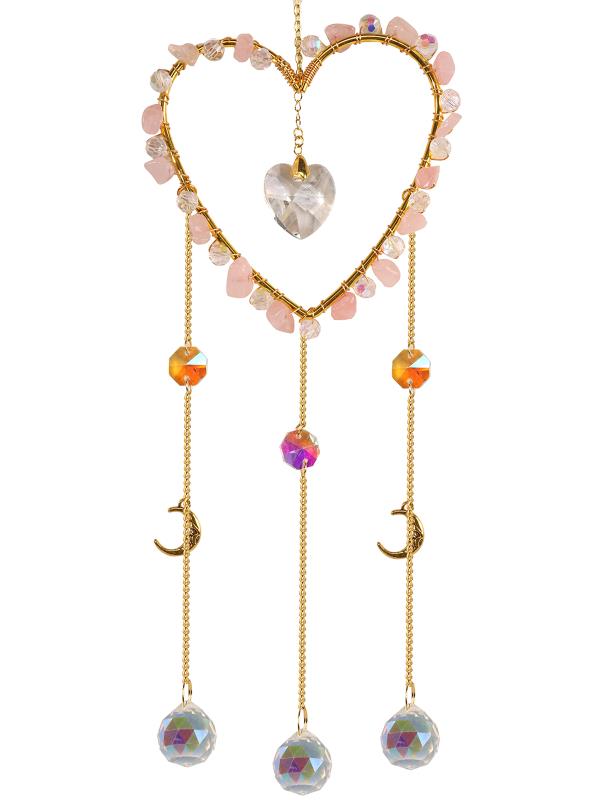 50cm Rose Quartz Heart Crystal Suncatcher