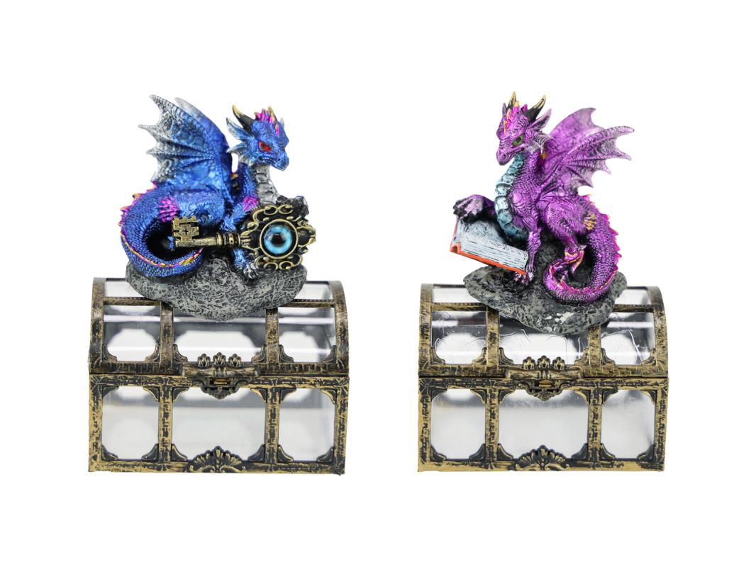 13cm Dragon Sitting on Clear Trinket Box 2 Asstd