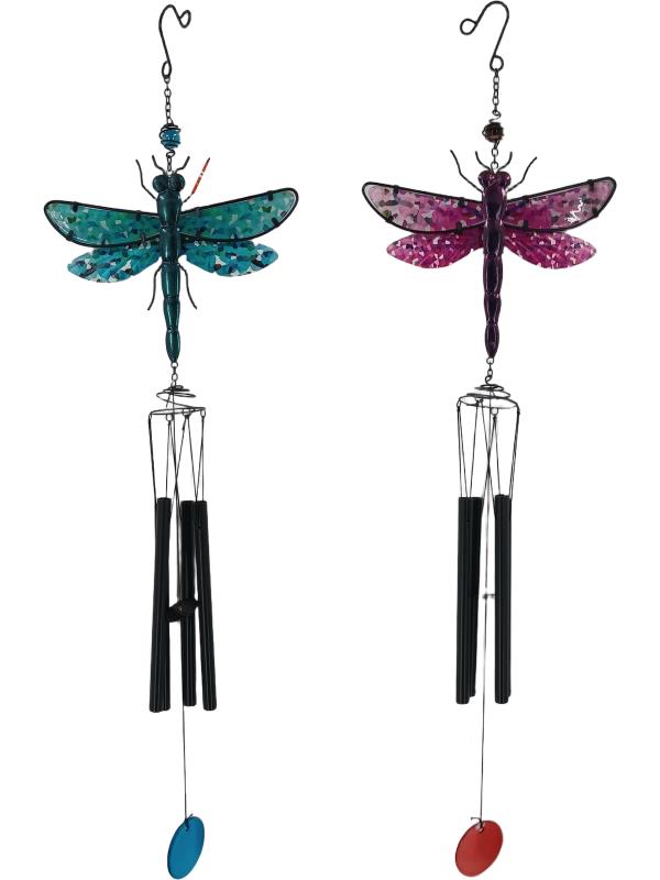 80cm Metal/Glass Dragonfly Wind Chime 2 Asstd