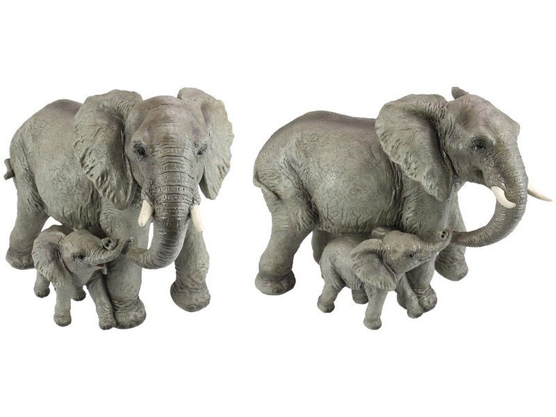 46CM ELEPHANT WITH BABY HOLDING TRUNK