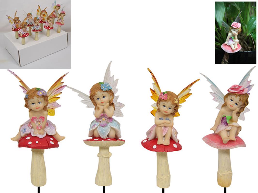 23cm Fairy on Mushroom Garden Stake 4 Asstd in Display