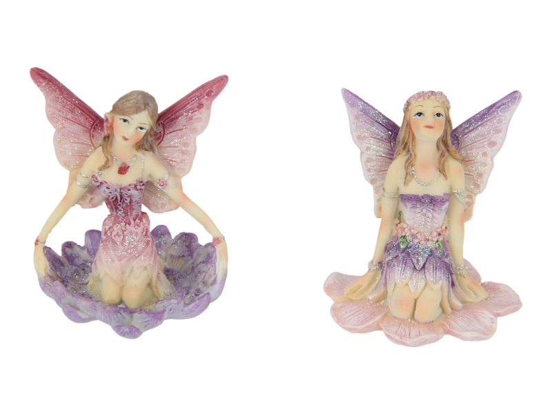 7cm Fairy Sitting on Purple/Pink Flower