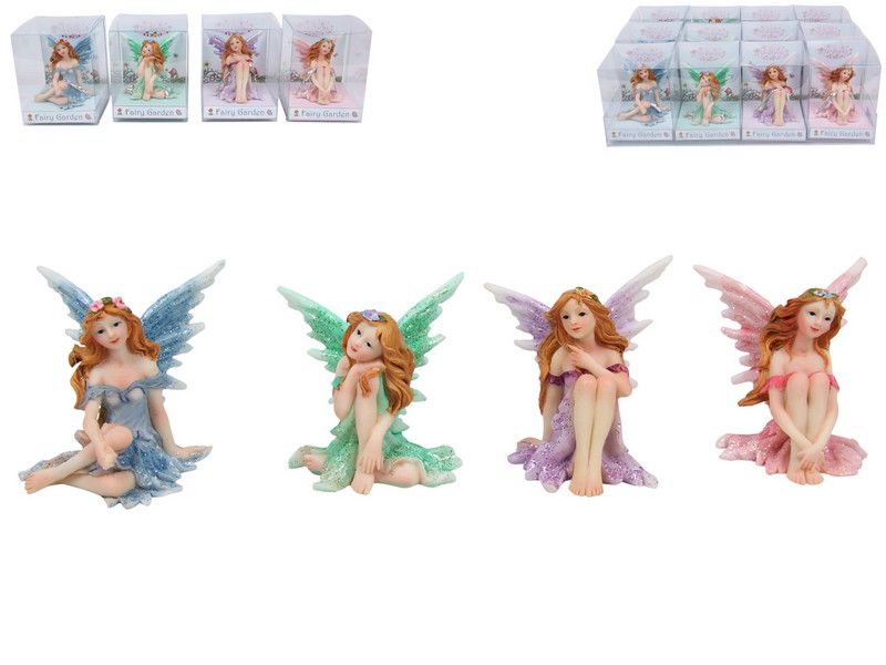 8cm Sitting Fairy with Glitter 4 Asstd in Display (Gift Box)