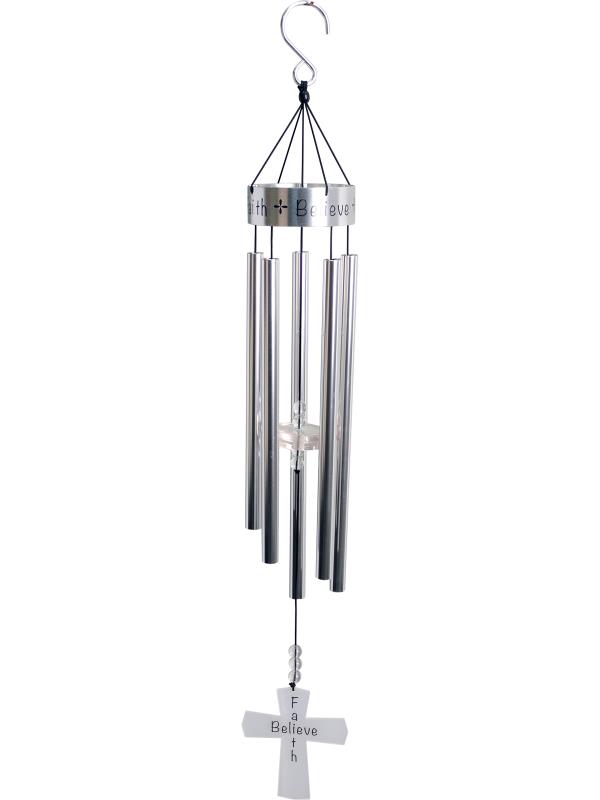 91cm Silver Inspirational Wind Chime with Cross