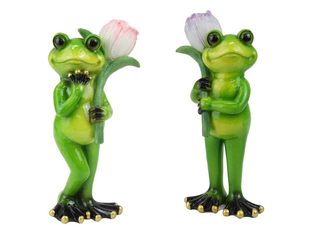 17cm Marble Frog Holding Tulip 2 Asstd