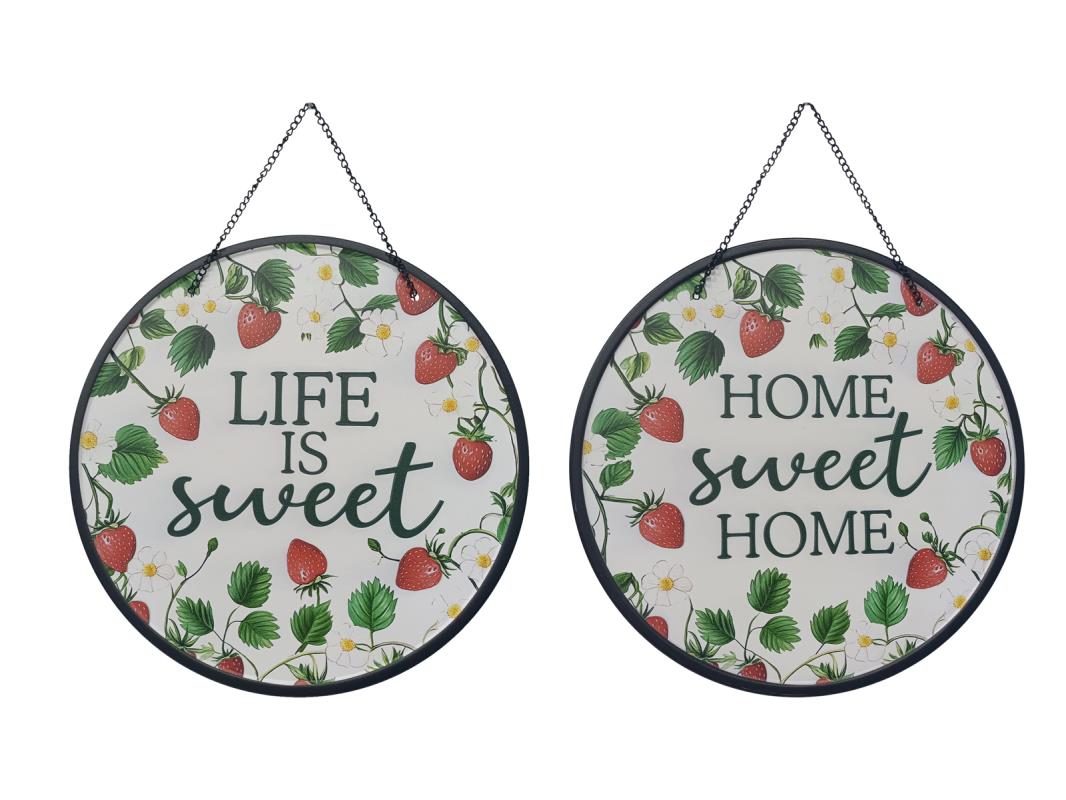 Round Metal Strawberry Tin Sign 2 Asstd