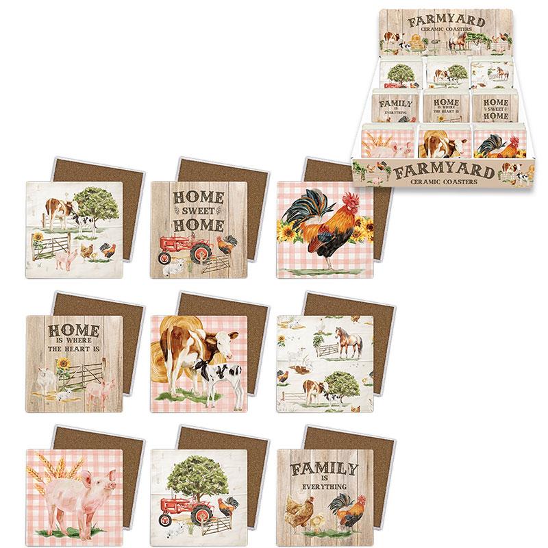 10x10cm Coaster Pack with Farmyard Design 9 Asstd (72=Free Display)