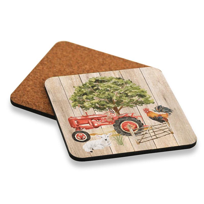 Set of 6 10x10cm Cork Coaster with Farm Yard Design