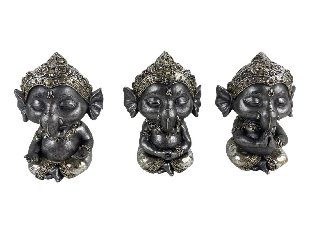 16cm Sitting Silver Ganesh 3 Asstd