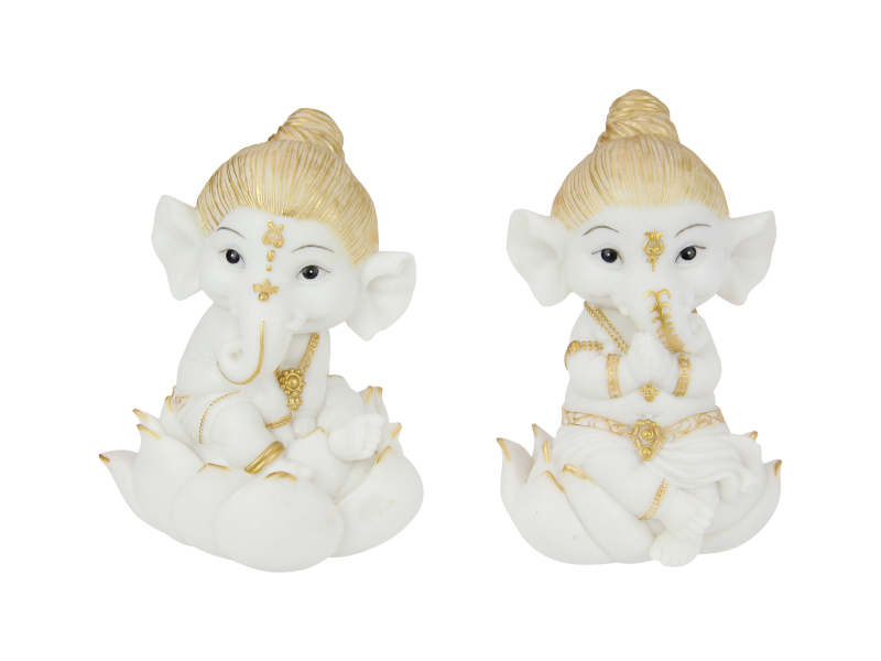 16cm Sitting Ganesh on Lotus with Gold Finish
