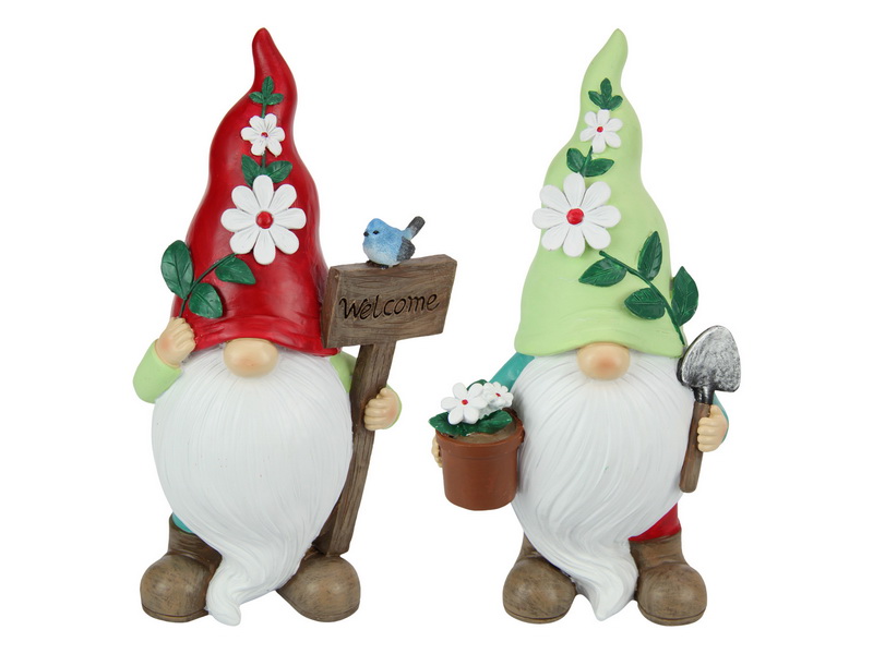22cm Floral Garden Gnome with Welcome Sign 2 Asstd