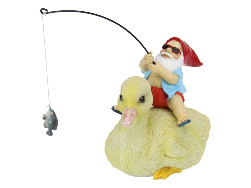 19cm Fishing Gnome Riding Duck