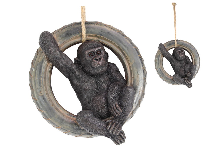 42cm Hanging Gorilla in Tyre Swing
