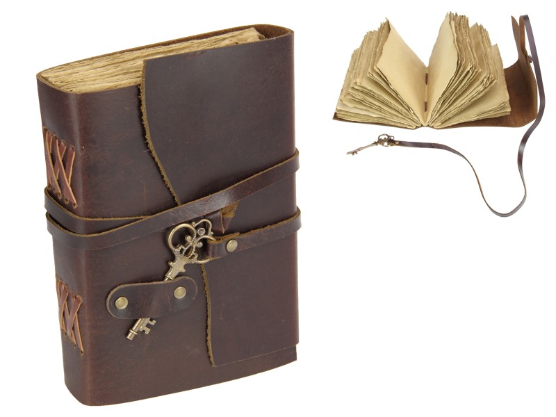 7x5" Antique Paper Leather Journal with Key 18x13cm