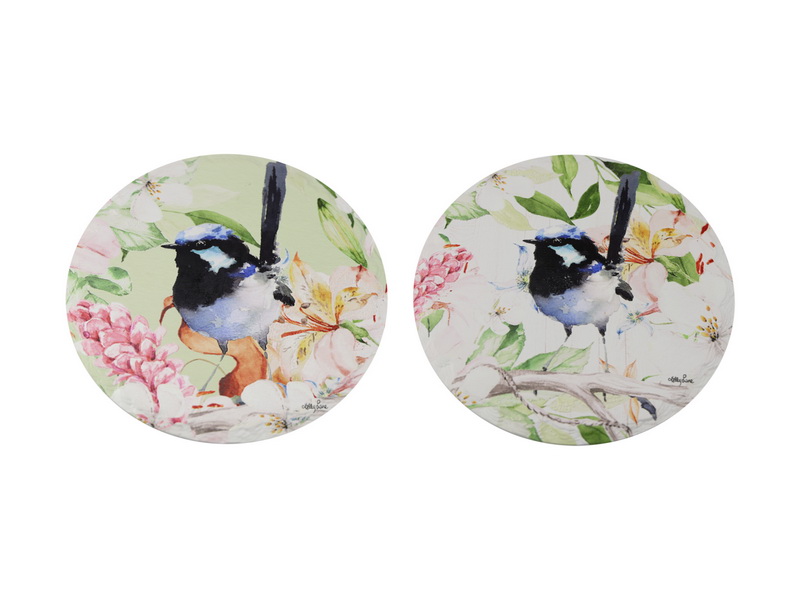 20cm Round Ceramic Garden Plaque with Wren Design by Kelly Lane 2 Asstd
