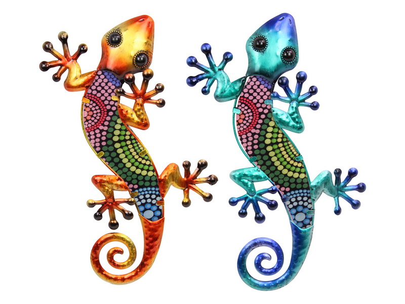 38cm Tribal Dot Art Metal/Glass Lizard Wall Art 2 Asstd