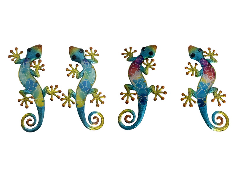 37cm Metal/Glass Lizard Wall Art 4 Asstd