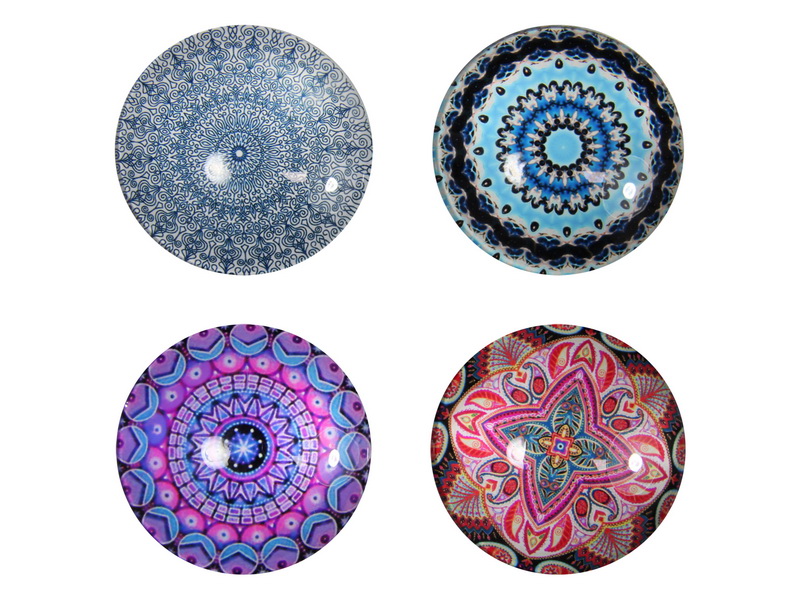 5CM BOHO MANDALA ROUND GLASS MAGNET 4 ASSTD