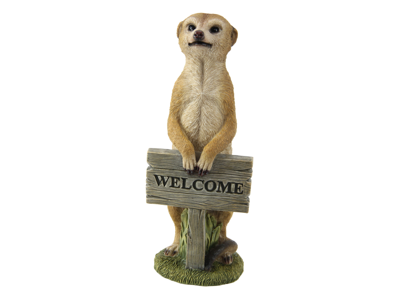 31cm Standing Meerkat with Welcome Sign