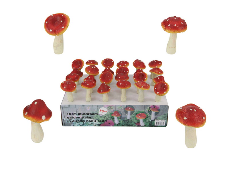 *10cm Mushroom Garden Stake W/Disp 4Asst