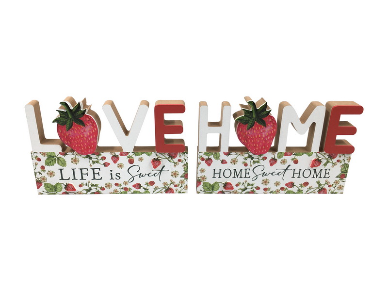 20cm Love/Home Plaque with Strawberry Design 2 Asstd