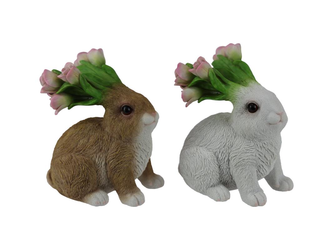 19cm Sitting Rabbit with Floral Ears 2 Asstd