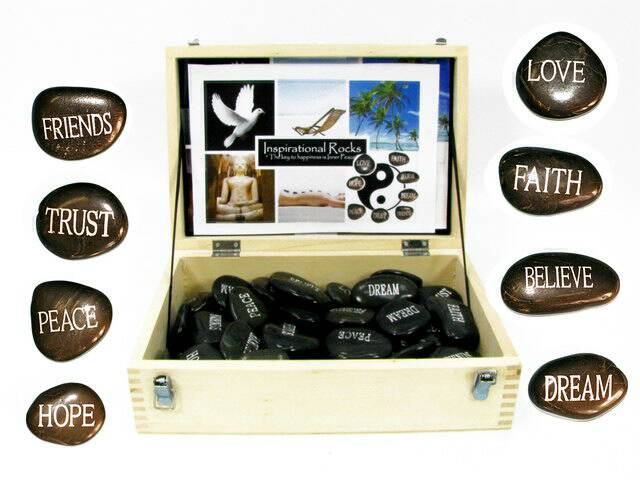 RIVER STONES WITH WORDING IN FREE DISPLAY BOX 8 ASSTD (72=FREE DISPLAY)