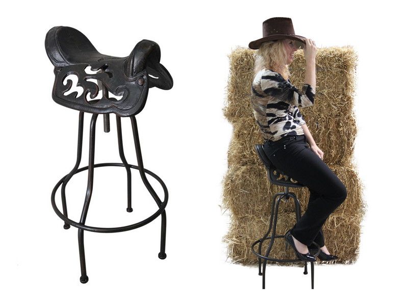 95cm Antique Horse Saddle Bar Stool (Rustic Colour Metal) (Adjustable Height)
