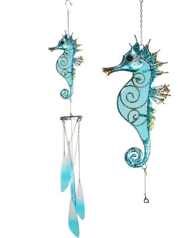 75cm Metal/Glass Seahorse with Hanger Wind Chime