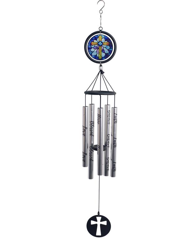 76cm Stained Glass Cross Wind Chime with Inspirational Wording