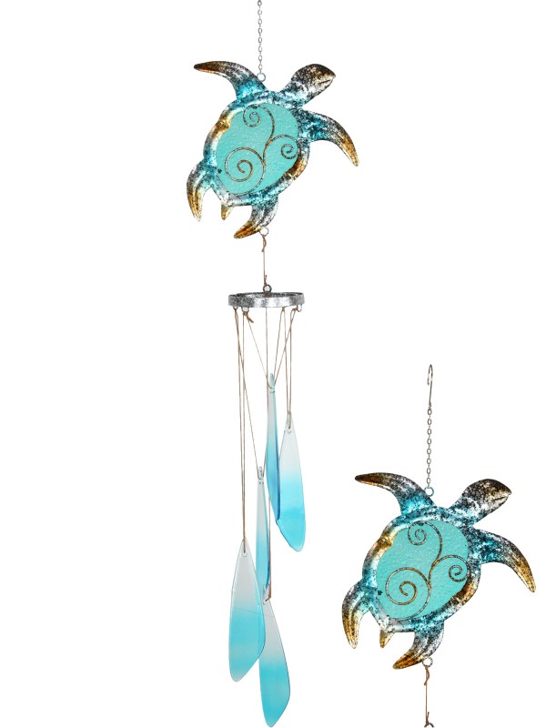 75cm Metal/Glass Blue Turtle Wind Chime