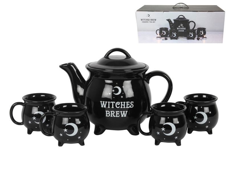 Witches Brew Ceramic Tea Set- 4 Mugs + 1 Teapot (Gift Box)