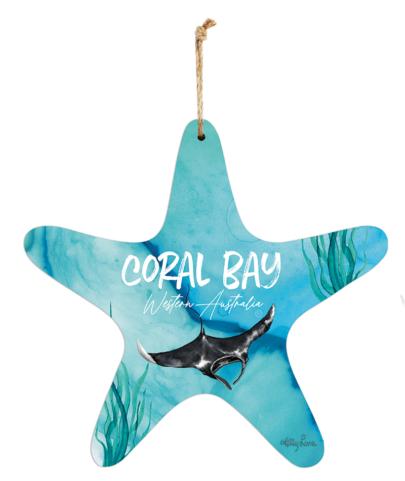 24x25cm Hanging Star Tin Sign Manta Ray by Kelly Lane