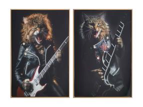 50x70cm Framed Art Rocking Cat with Gem Finish 2 Asstd
