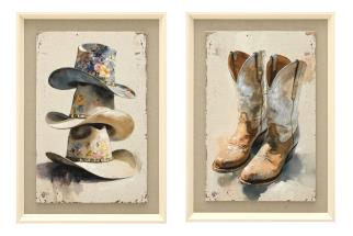 52x72cm Canvas Frame with Country Design Boots/Hats 2 Asstd