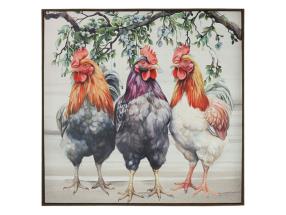 62x62cm Framed Canvas with Rooster Trio Design 40 Percent Touch Up
