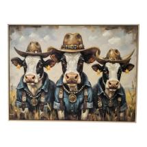62x82cm Canvas with Cowboy Cows in Hats Design