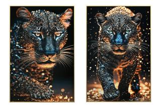 62x92cm Gold Frame Canvas with Leopard Design and Diamonte Embellished Finish 2 Asstd