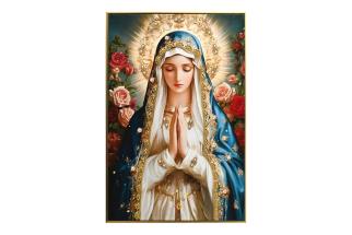 62x92cm Gold Framed Canvas with Praying Mary Design and Embellished Finish