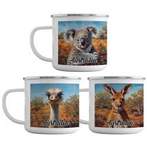 350ml Enamel Mug with Aussie Animals 3 Asstd